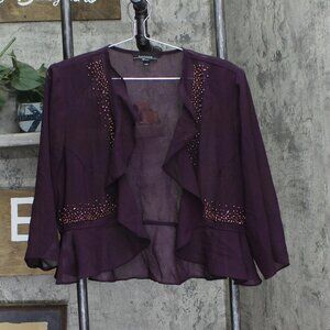 R&M Richards Womens Sheer Evening Jacket Embellished Purple 16W